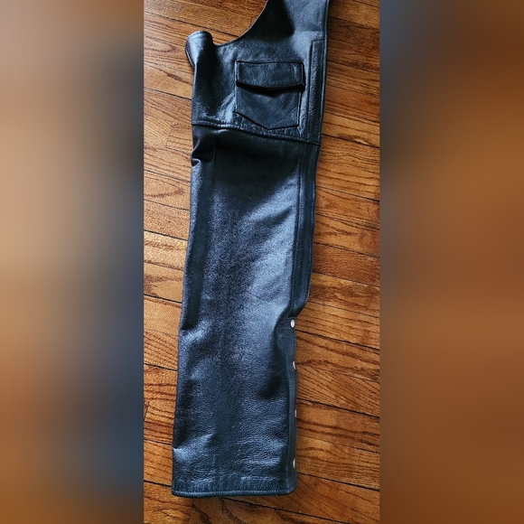 Chaps Genuine Leather Motorcycle Pro Rider Black Size Large - Picture 2 of 15